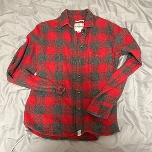 AE Red and Gray Plaid Button-Up Shirt - S